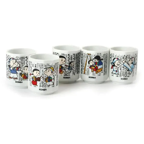 샵오브코리아 5-piece Soju Glass Set - Traditional Korean Games (Hunminjeongeum)