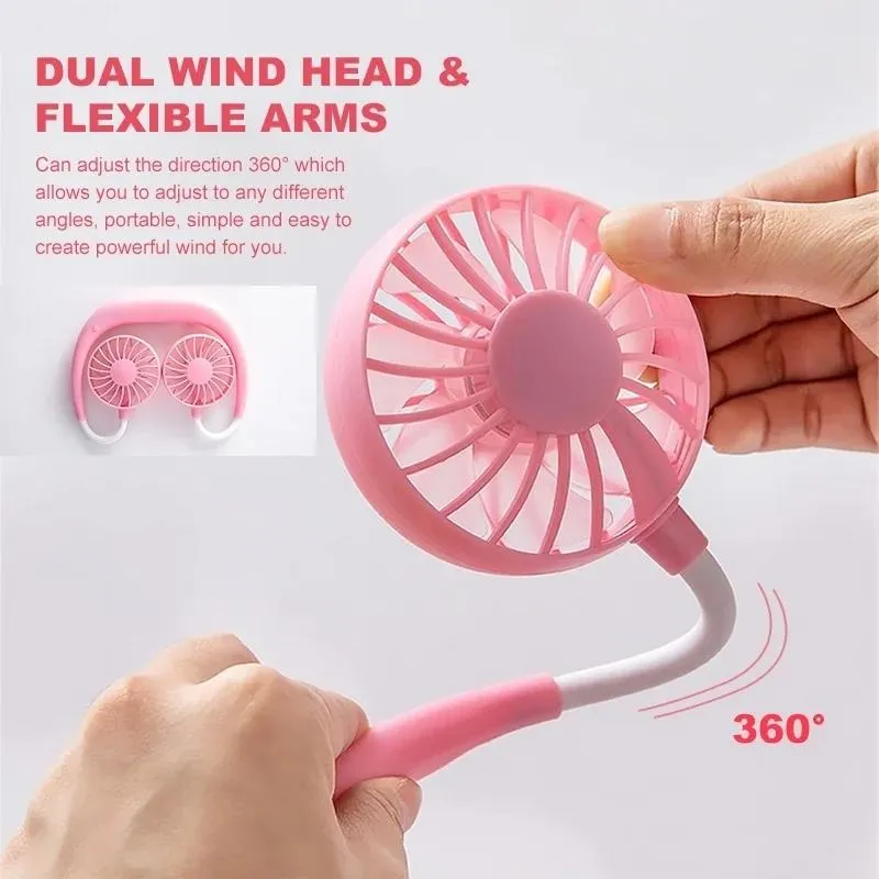 0875 Portable USB Battery Rechargeable Mini Fan - Headphone Design Wearable Neckband Fan