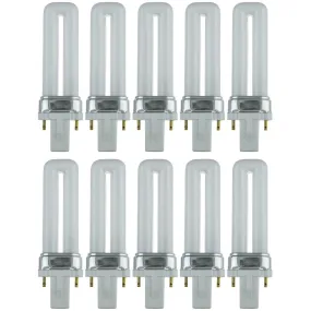 10 Pk Sunlite 2-Pin 5W 4100K Cool White U Shape PL CFL Twin Tube Plugin G23 Base