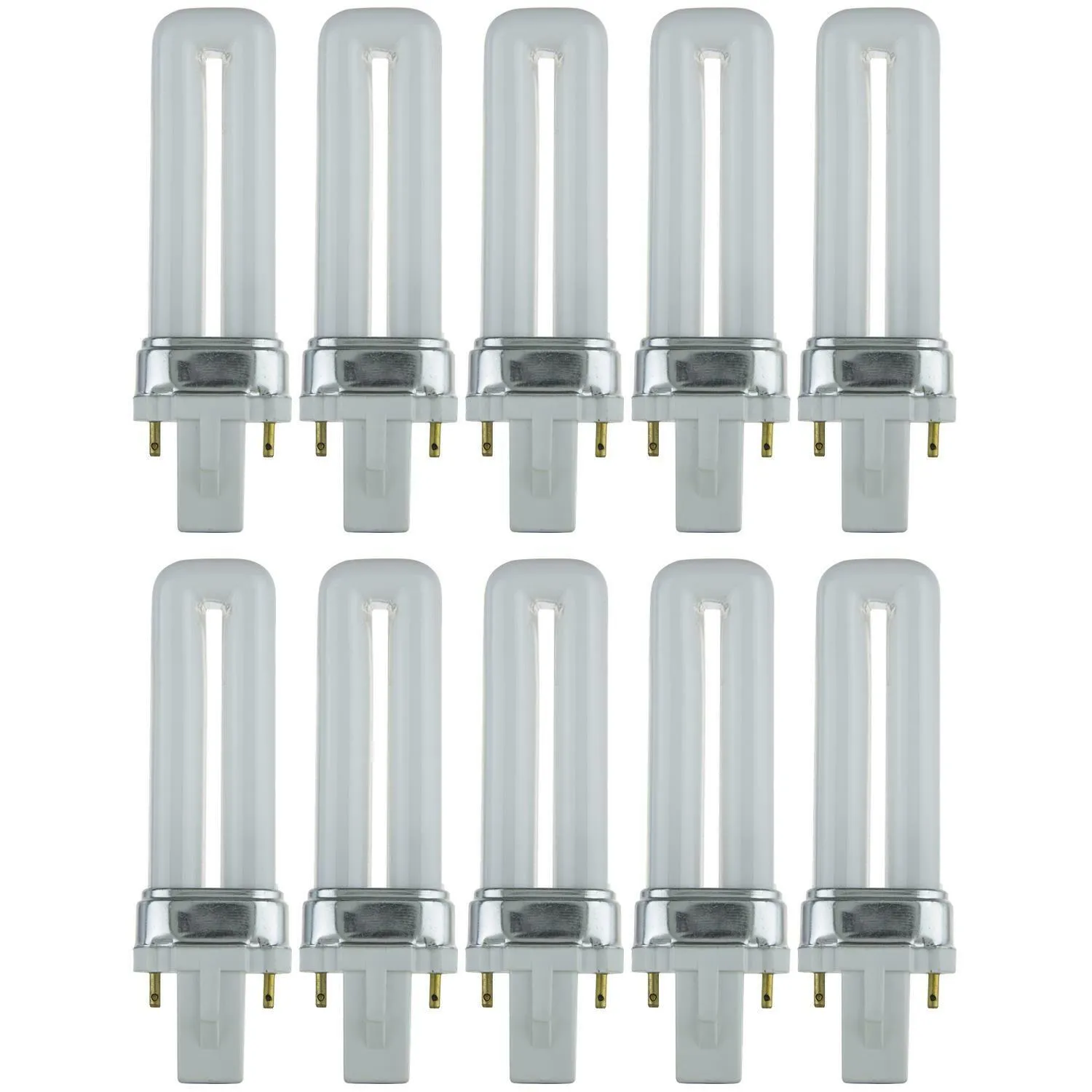 10 Pk Sunlite 2-Pin 5W 4100K Cool White U Shape PL CFL Twin Tube Plugin G23 Base