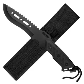 12" Black Hunting Knife with Black ABS Handle