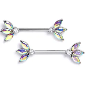 14 Gauge 9/16 Aurora Gem Fashion Fan Mini Barbell Nipple Ring Set