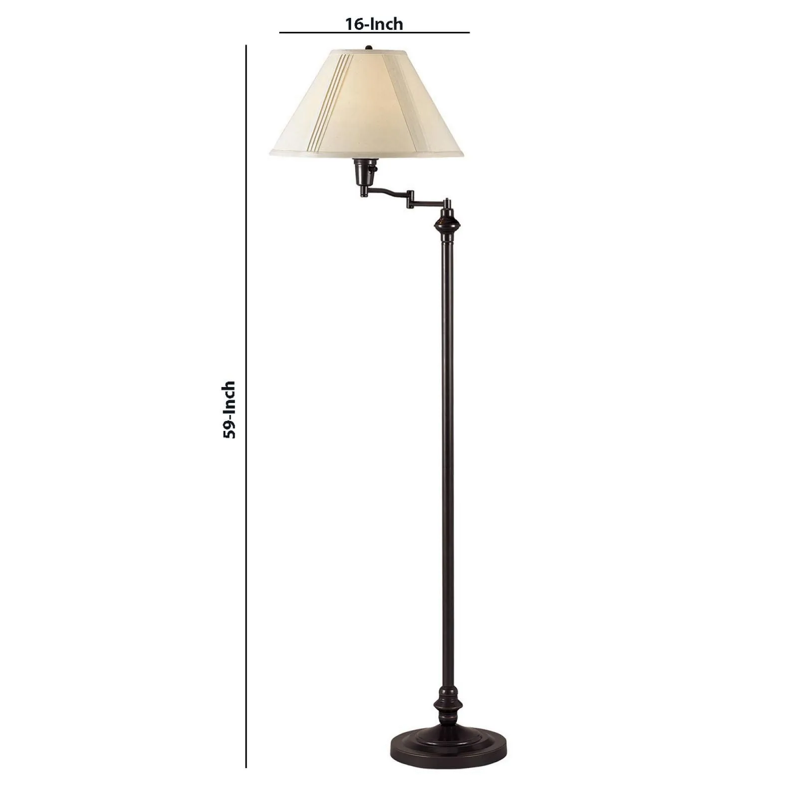 150 Watt Metal Floor Lamp With Swing Arm And Fabric Conical Shade, Black By Benzara