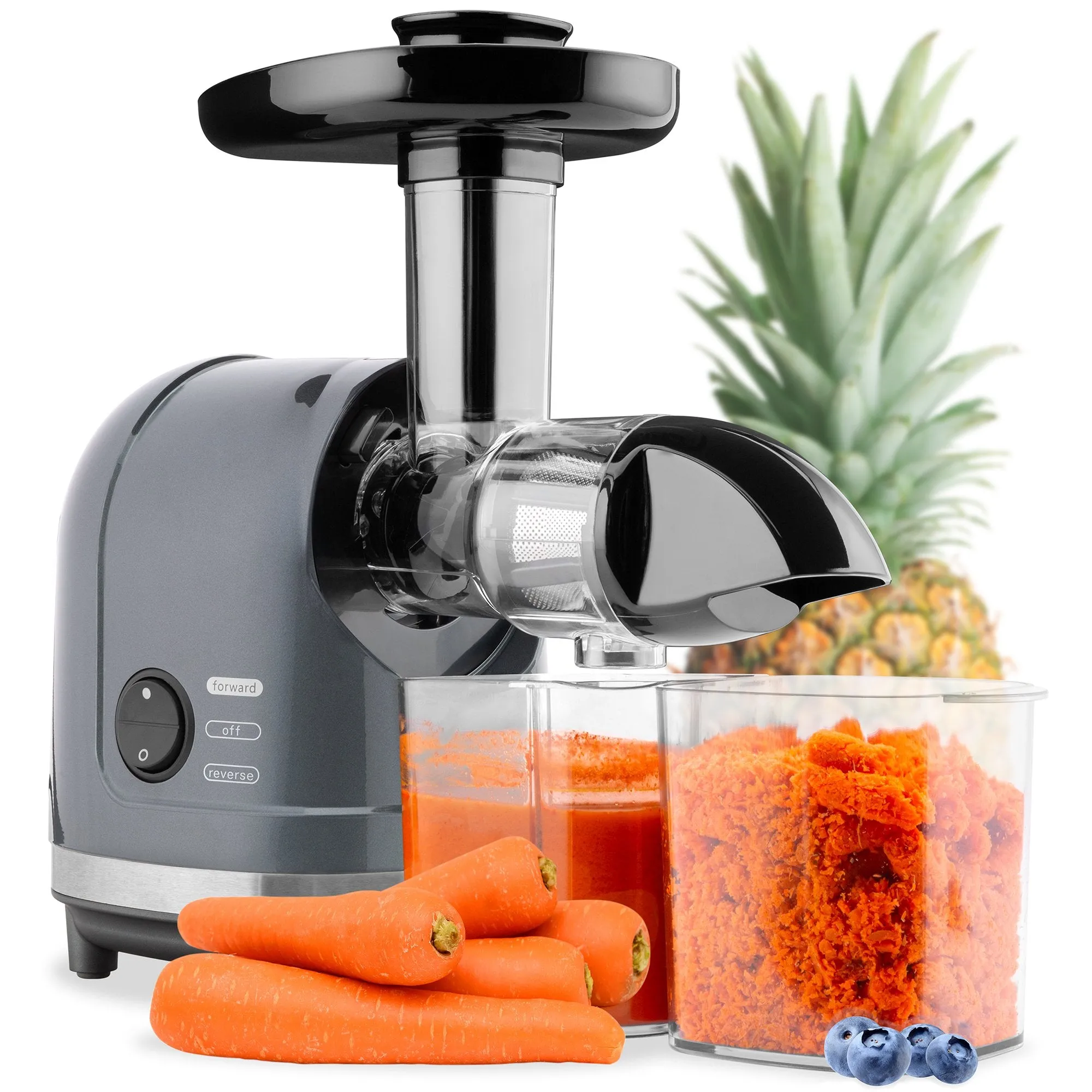 150W Horizontal Slow Masticating Juicer w/ Reverse Mode, Quiet Motor