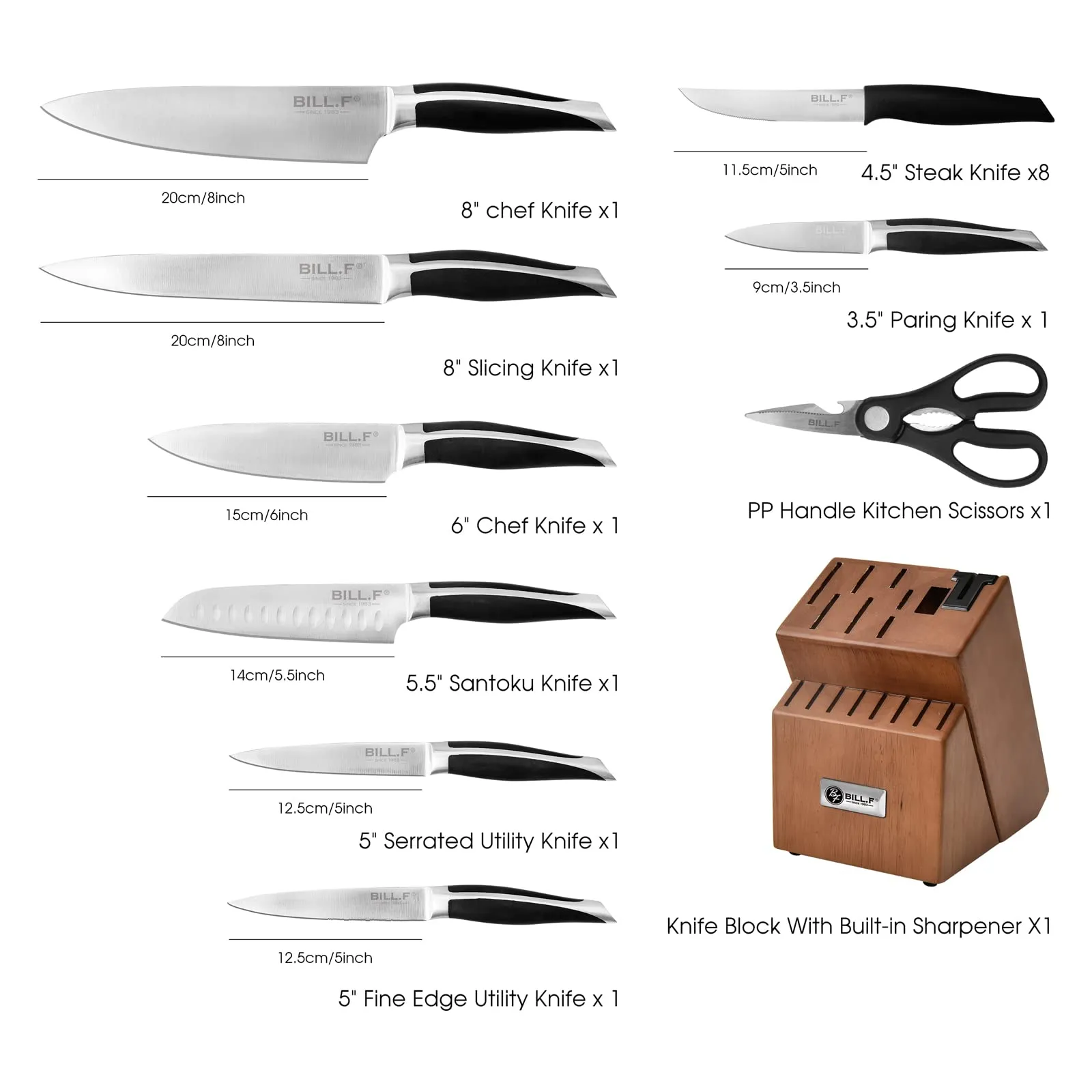 17-Piece Kitchen Knife Set with Self-Sharpener Block, Super Sharp Chef Knives