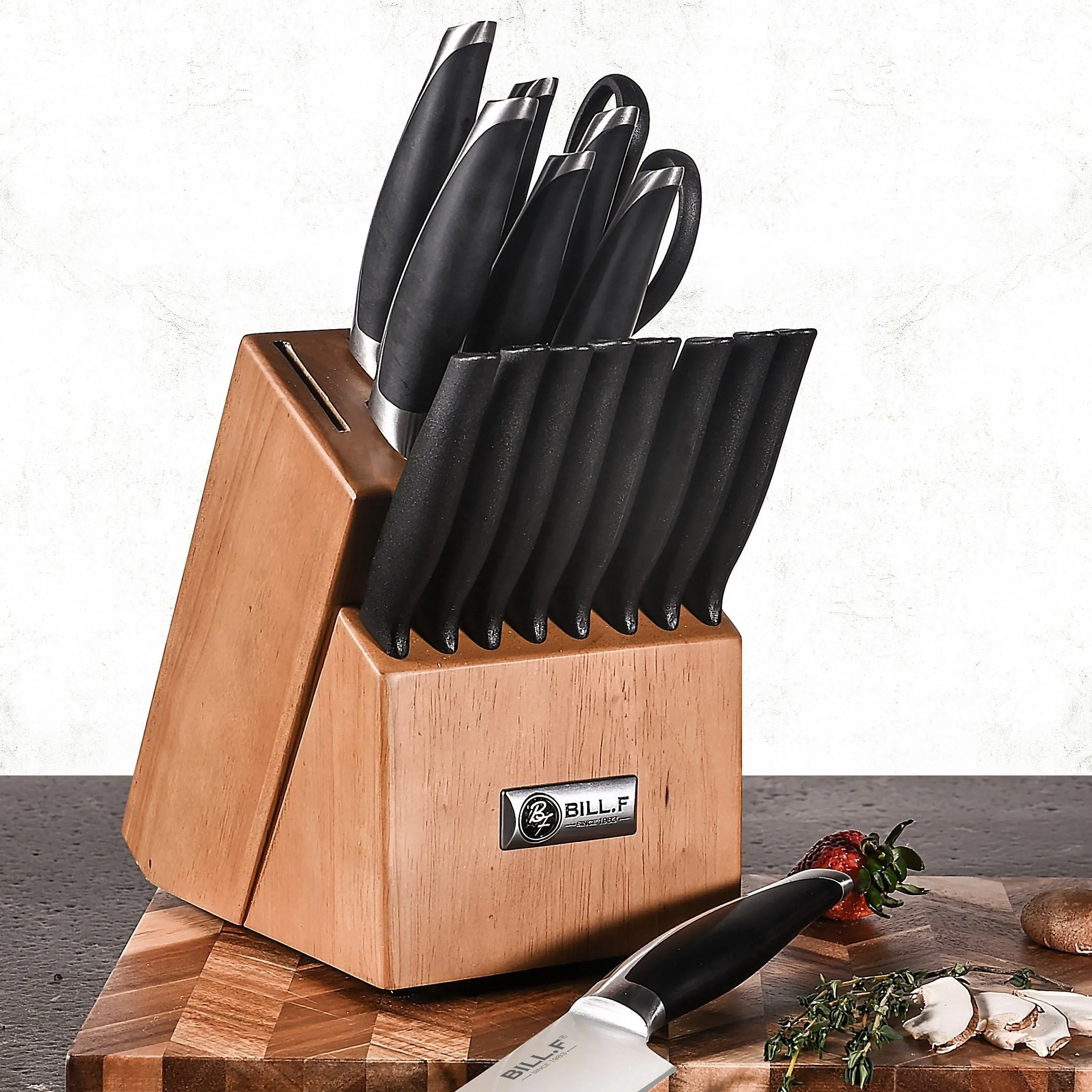 17-Piece Kitchen Knife Set with Self-Sharpener Block, Super Sharp Chef Knives