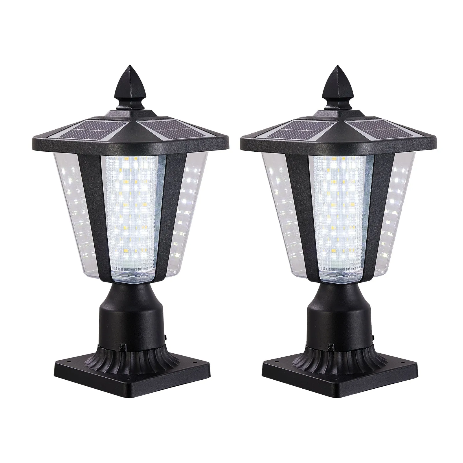 2 Pack Dimmable LED Solar Pillar Light Garden Path Light Outdoor Light