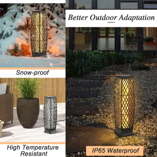 2 Pieces Solar-Powered Diamond Wicker Floor Lamps with Auto LED Light-Brown