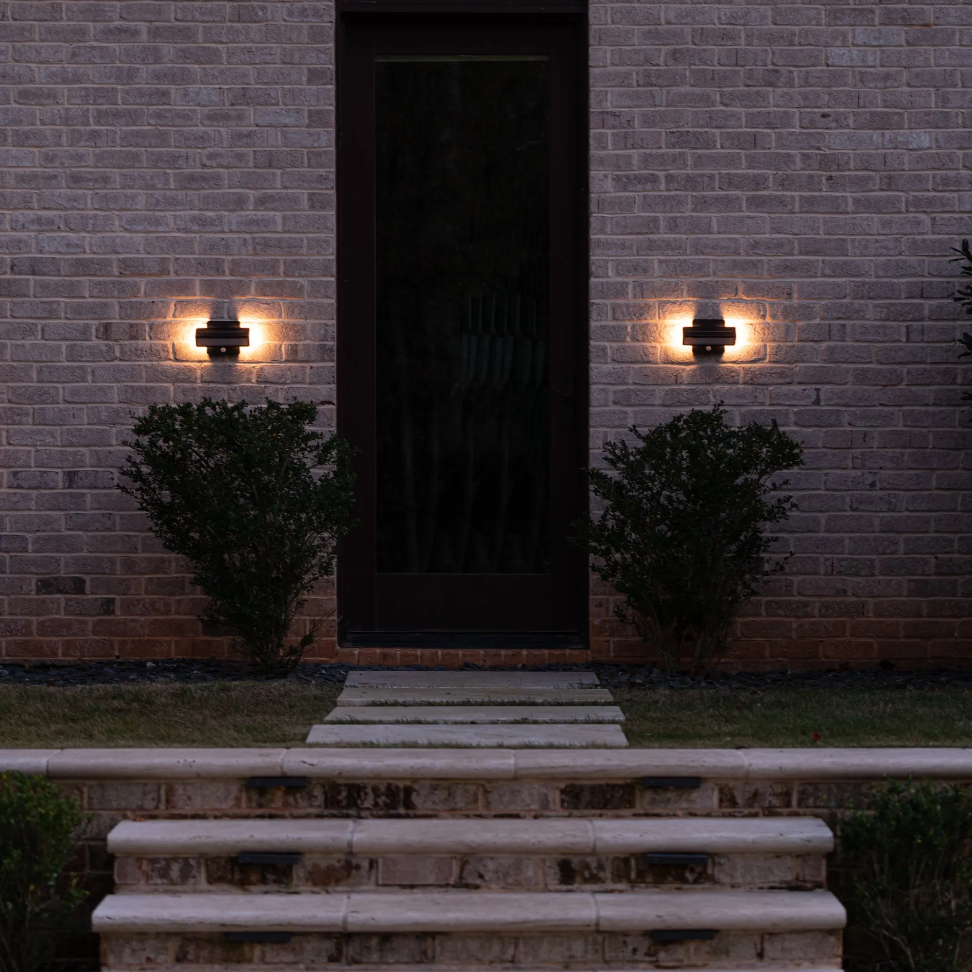 2PK Architectural Solar Wall Accent Light with Motion Sensor, 120 Lumens, 1.2W, 2700 CCT, Black or Bronze Finish