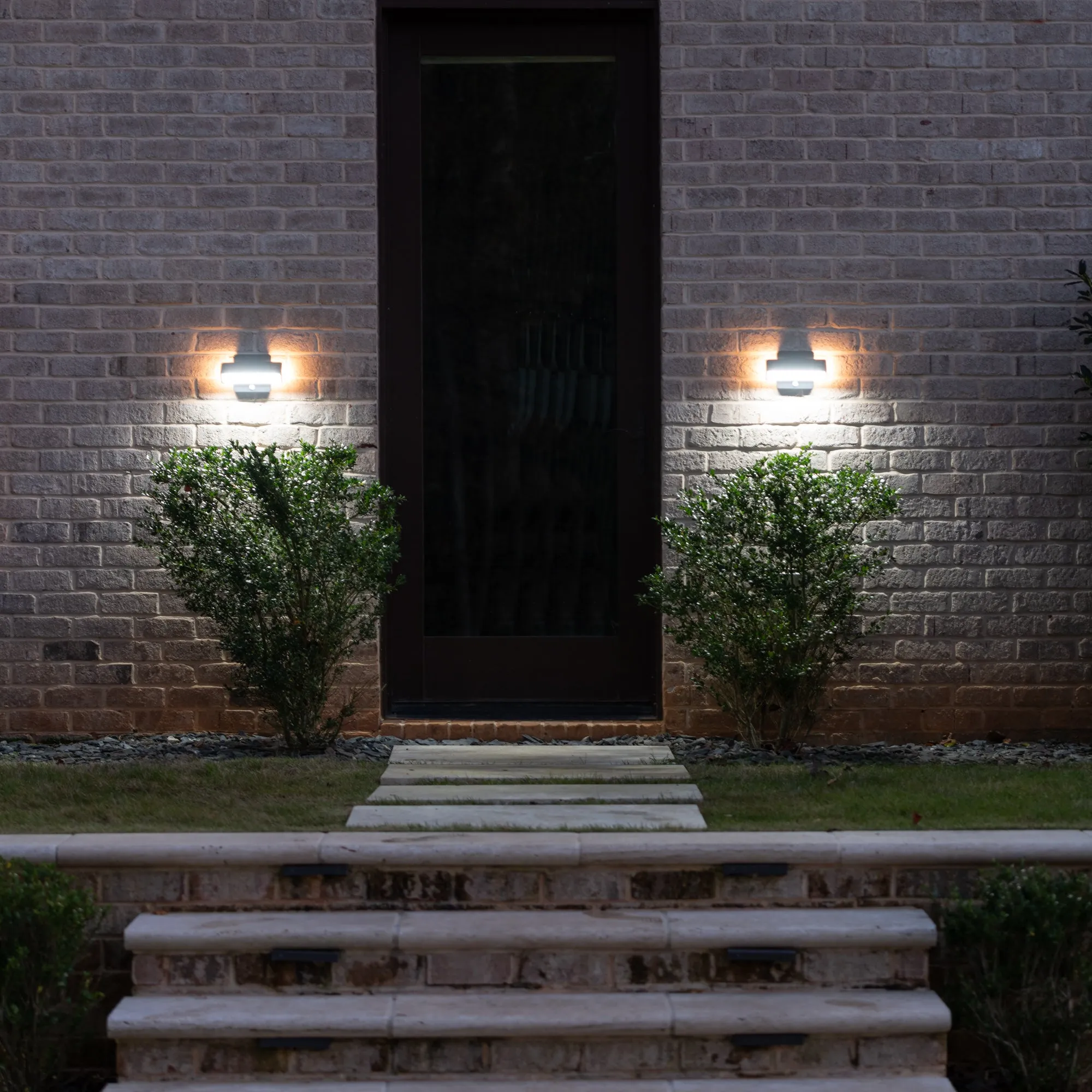 2PK Architectural Solar Wall Accent Light with Motion Sensor, 120 Lumens, 1.2W, 2700 CCT, Black or Bronze Finish