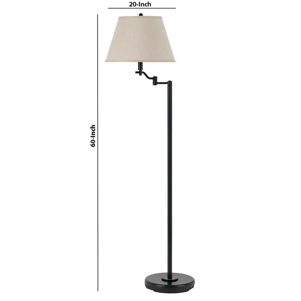 3 Way Metal Body Floor Lamp with Swing Arm and Conical Fabric Shade, Black By Casagear Home