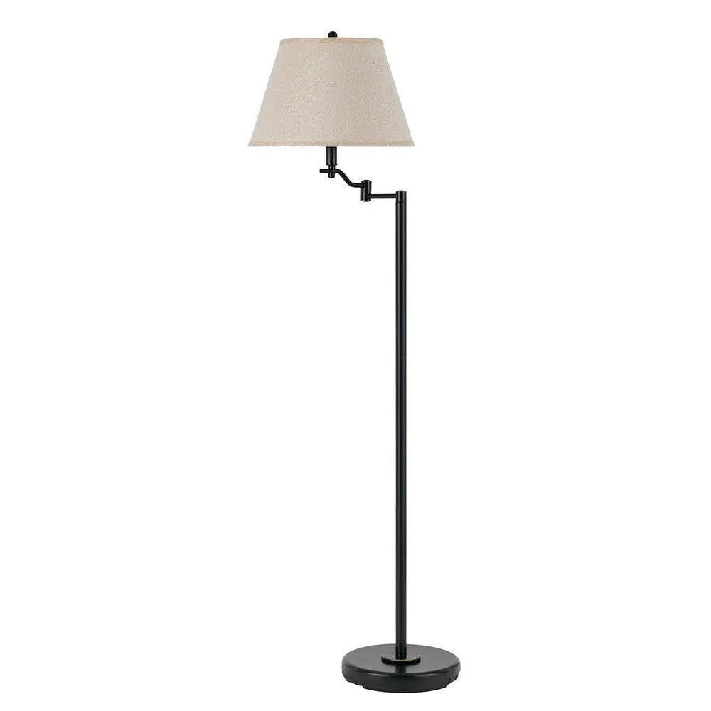 3 Way Metal Body Floor Lamp with Swing Arm and Conical Fabric Shade, Black By Casagear Home