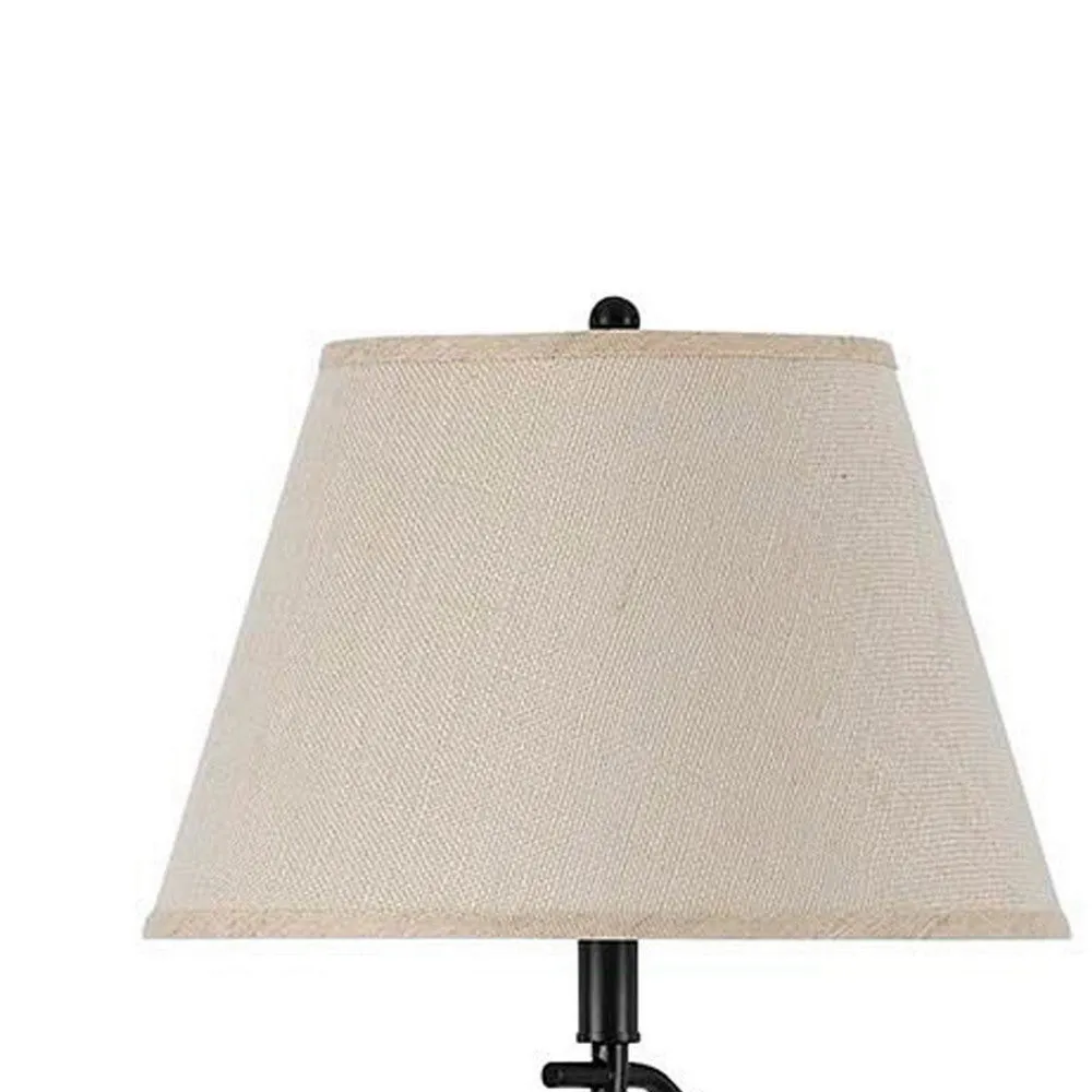 3 Way Metal Body Floor Lamp with Swing Arm and Conical Fabric Shade, Black By Casagear Home