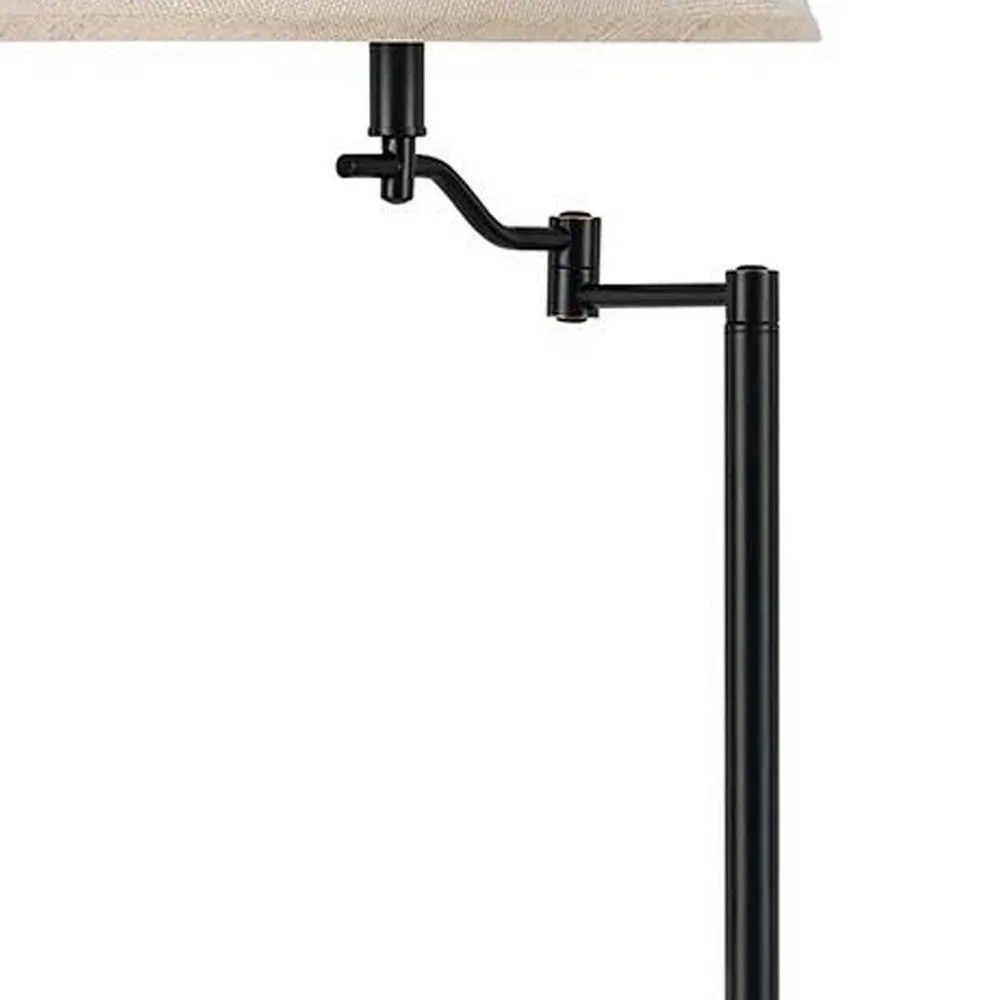 3 Way Metal Body Floor Lamp with Swing Arm and Conical Fabric Shade, Black By Casagear Home