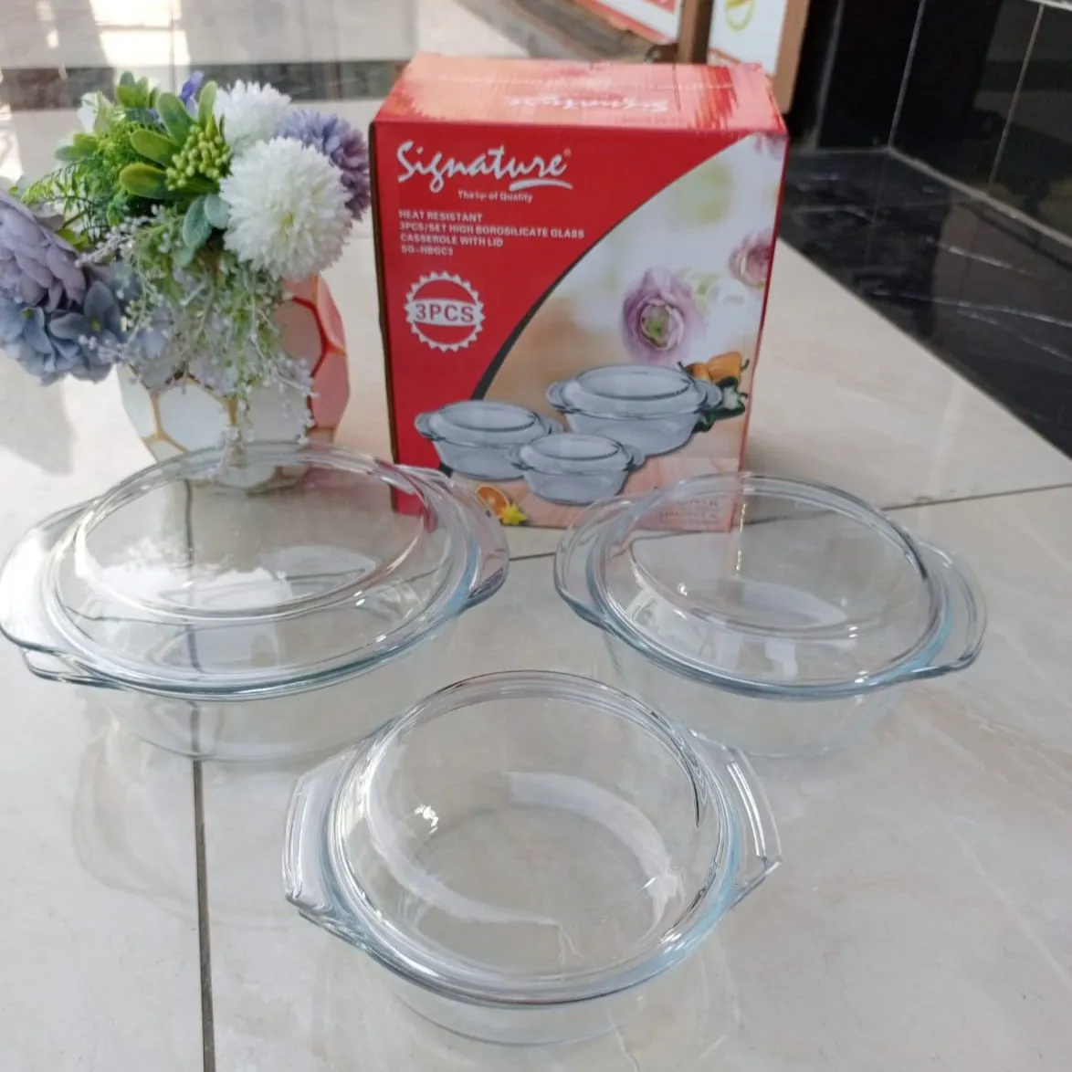 3pcs/set High Borosilicate Glass Casserole with lid