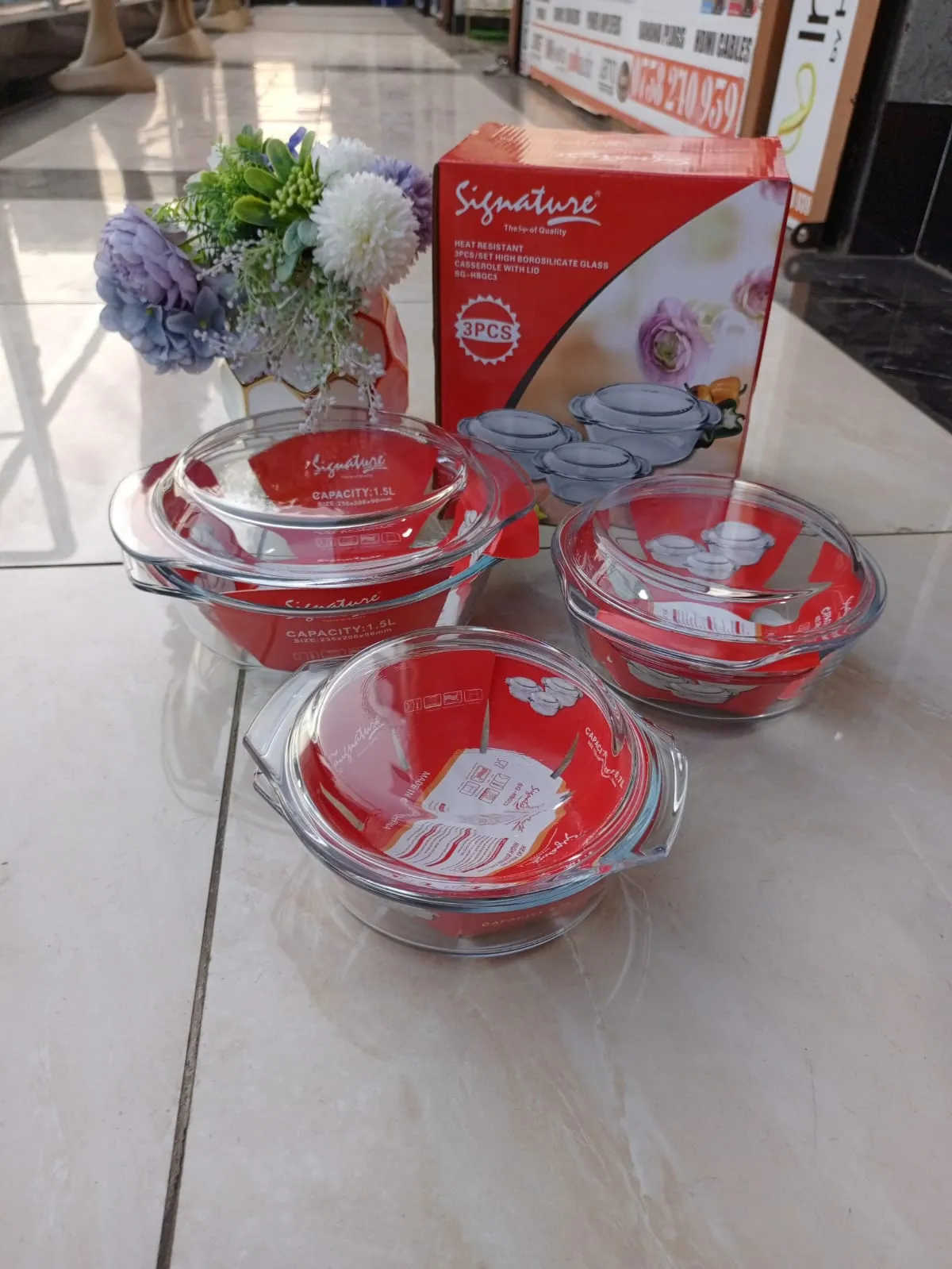 3pcs/set High Borosilicate Glass Casserole with lid