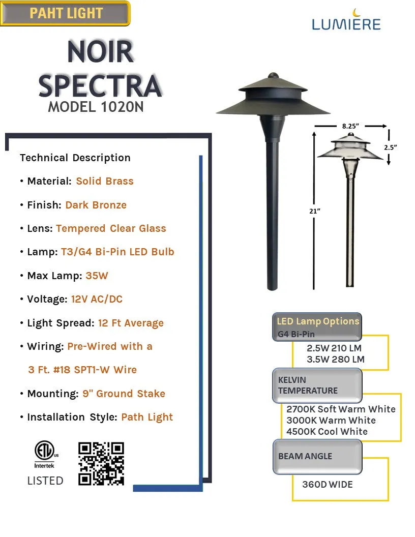 4 Pack Noir Spectra Solid Brass Black Pathway Lights