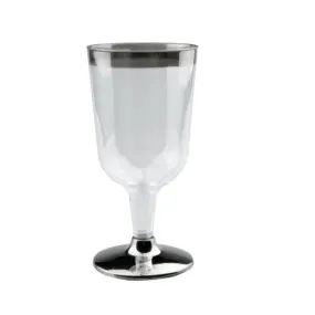 6pk Silver Trimmed Plastic Wine Glass