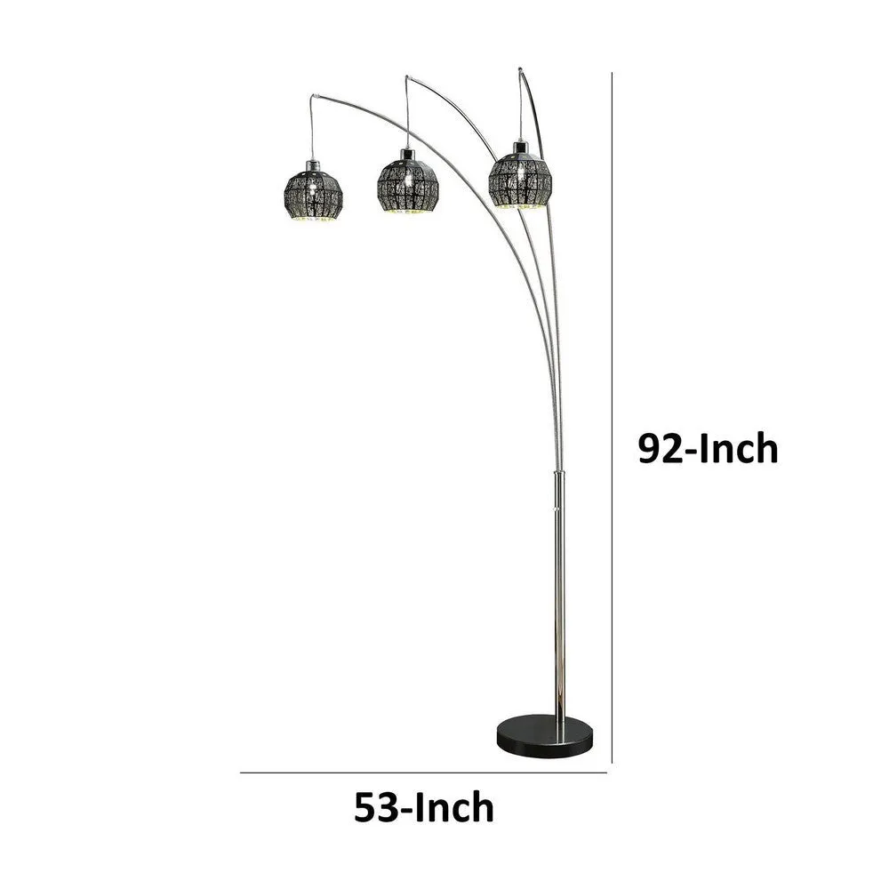 92 Inch 3 Arm Arc Floor Lamp with Modern Round Metal Base, Silver Finish By Casagear Home