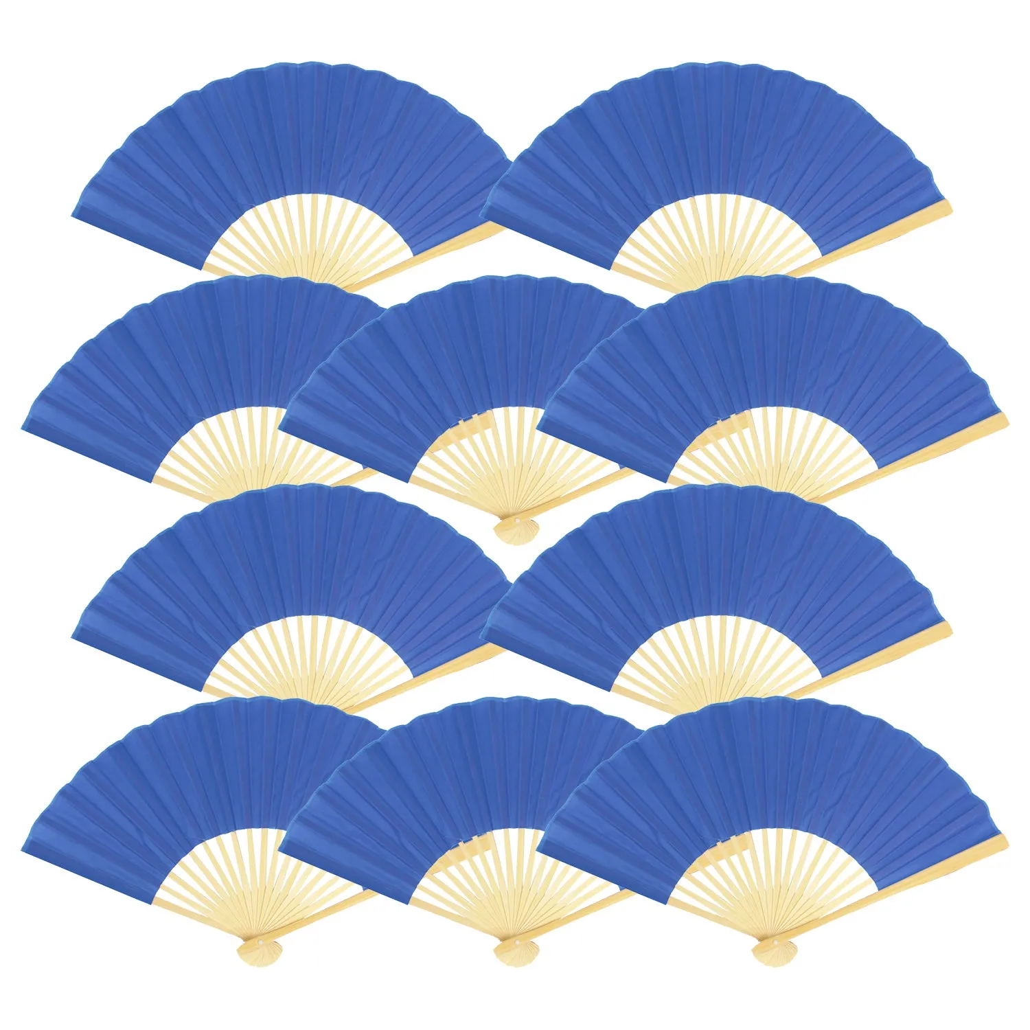 9" Dark Blue Silk Hand Fans for Weddings (10 Pack)