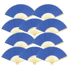 9" Dark Blue Silk Hand Fans for Weddings (10 Pack)