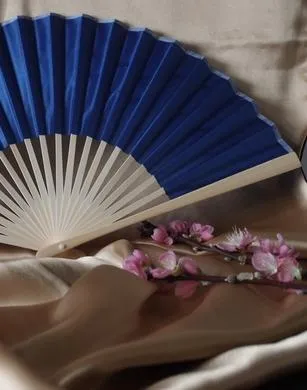 9" Dark Blue Silk Hand Fans for Weddings (10 Pack)