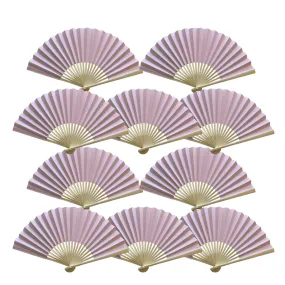 9" Rose Quartz Paper Hand Fans for Weddings, Premium Paper Stock (10 Pack)