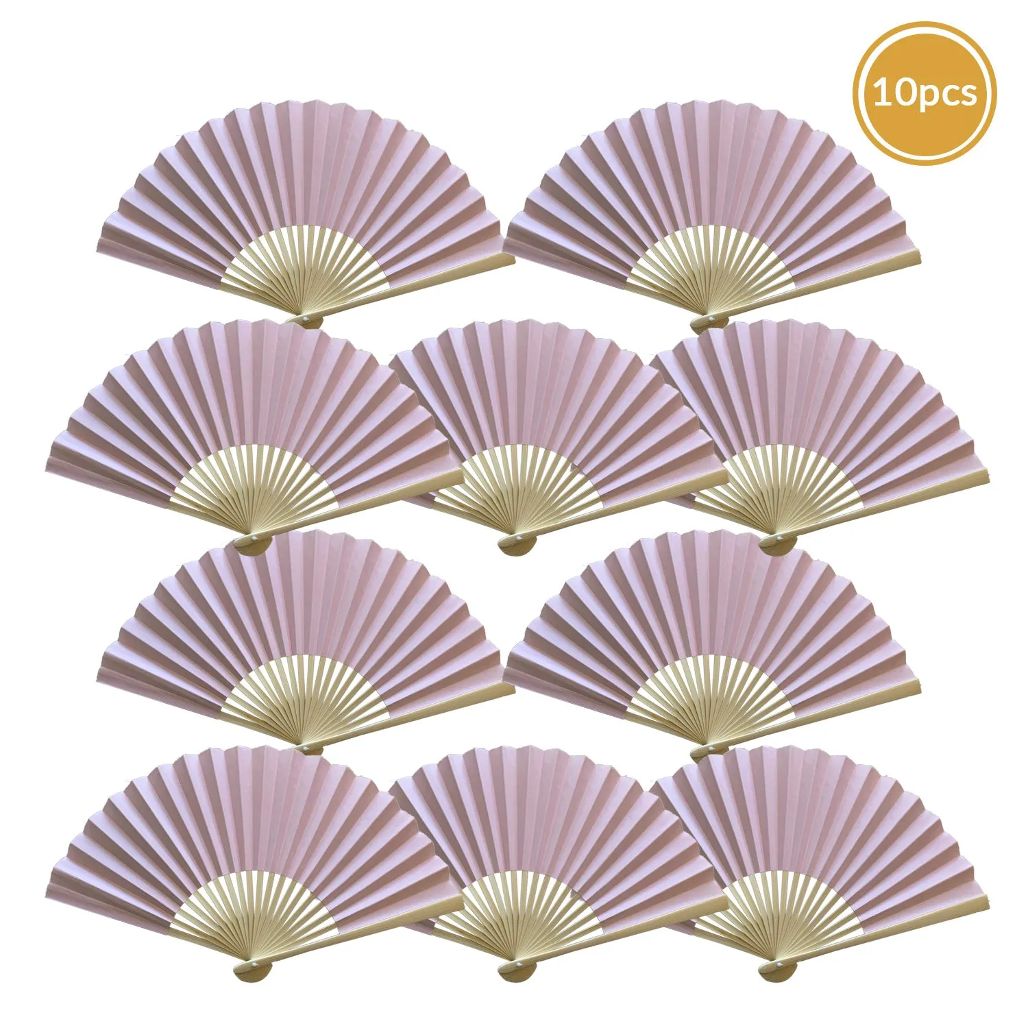 9" Rose Quartz Paper Hand Fans for Weddings, Premium Paper Stock (10 Pack)