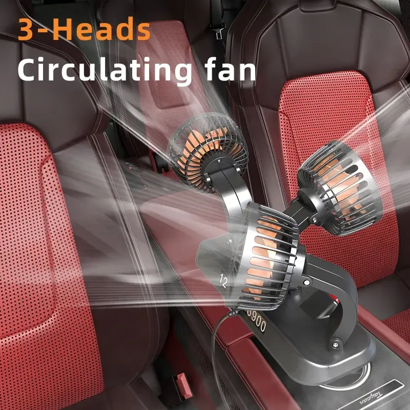 Adjustable Triple Head Fan 12V with Air Freshener