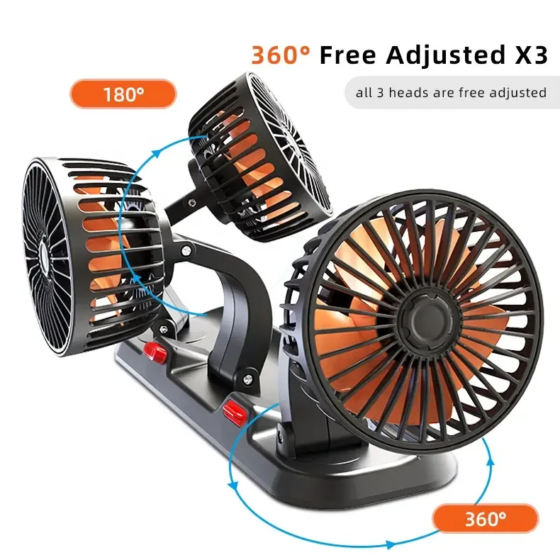 Adjustable Triple Head Fan 12V with Air Freshener