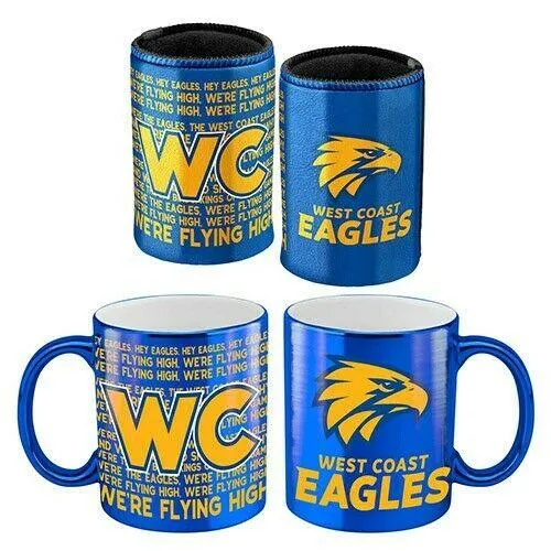 AFL Metallic Coffee Cup And Can Cooler Set - West Coast Eagles - Mug Stubby