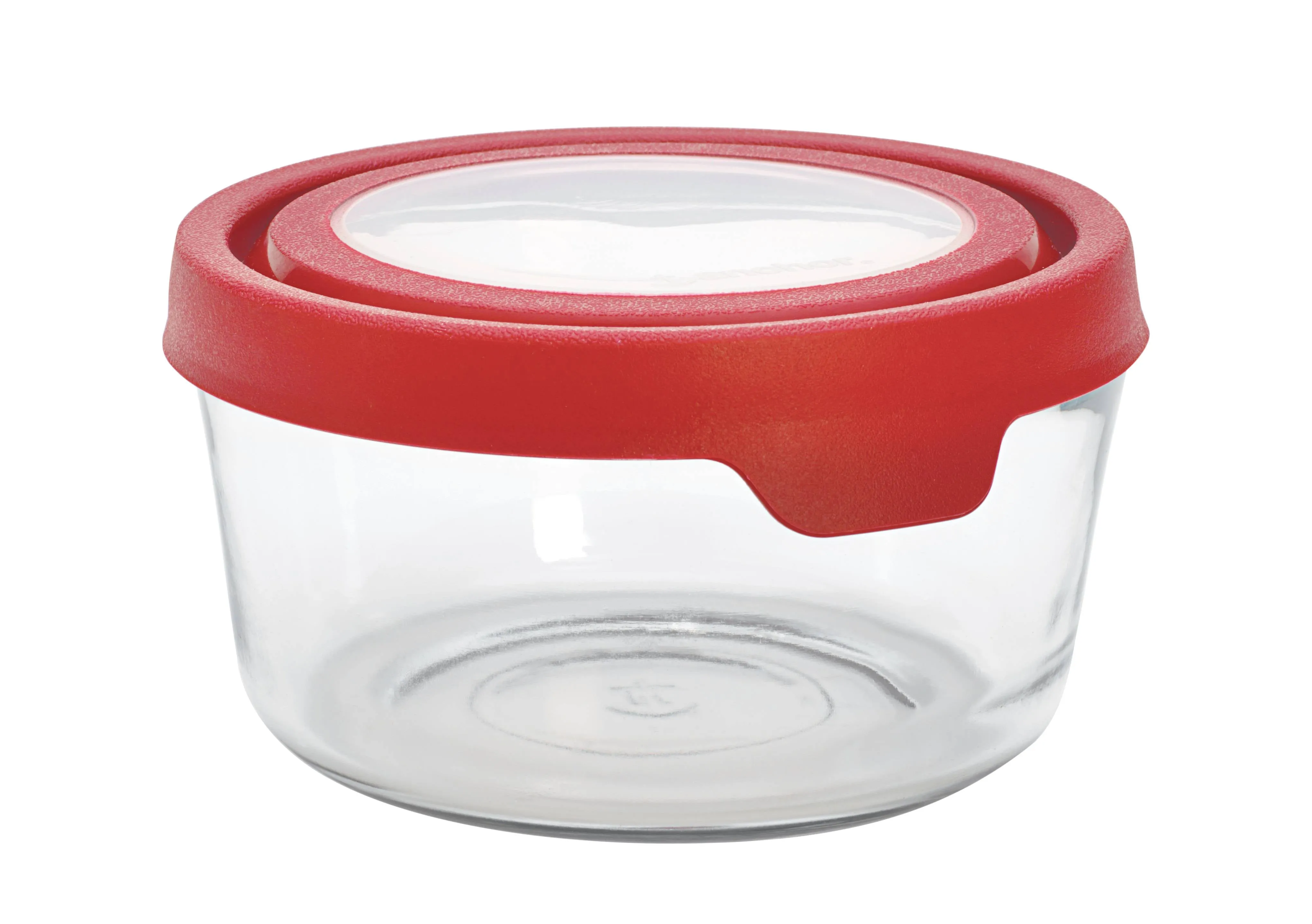 Anchor Hocking Round Glass Container, red lid