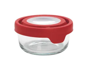 Anchor Hocking Round Glass Container, red lid