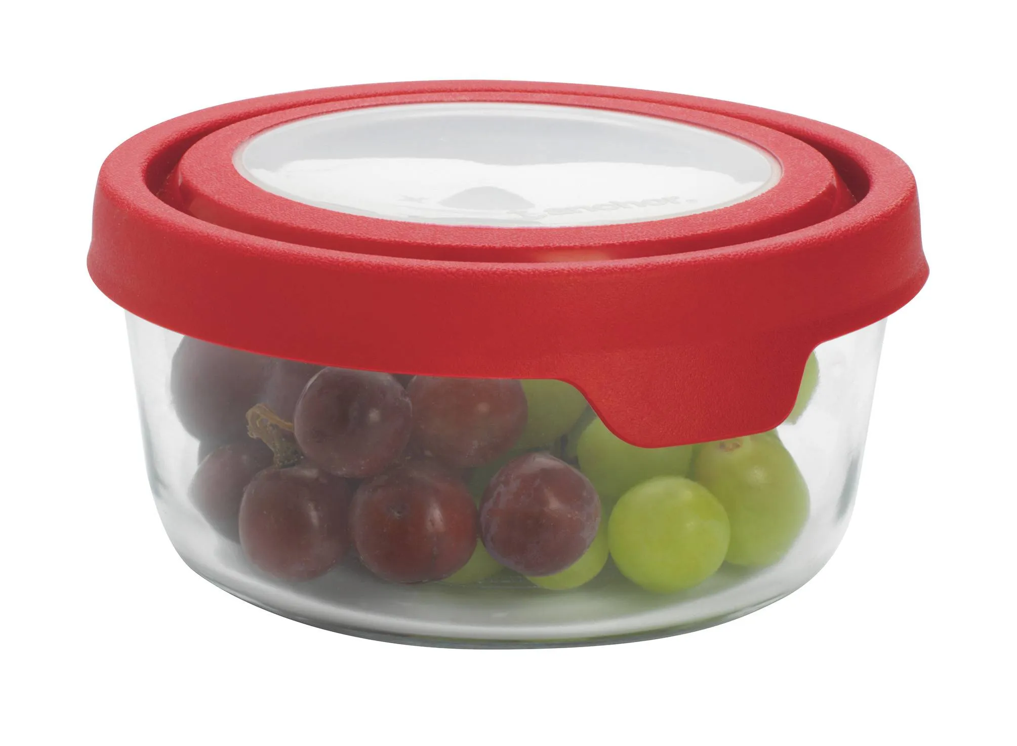 Anchor Hocking Round Glass Container, red lid