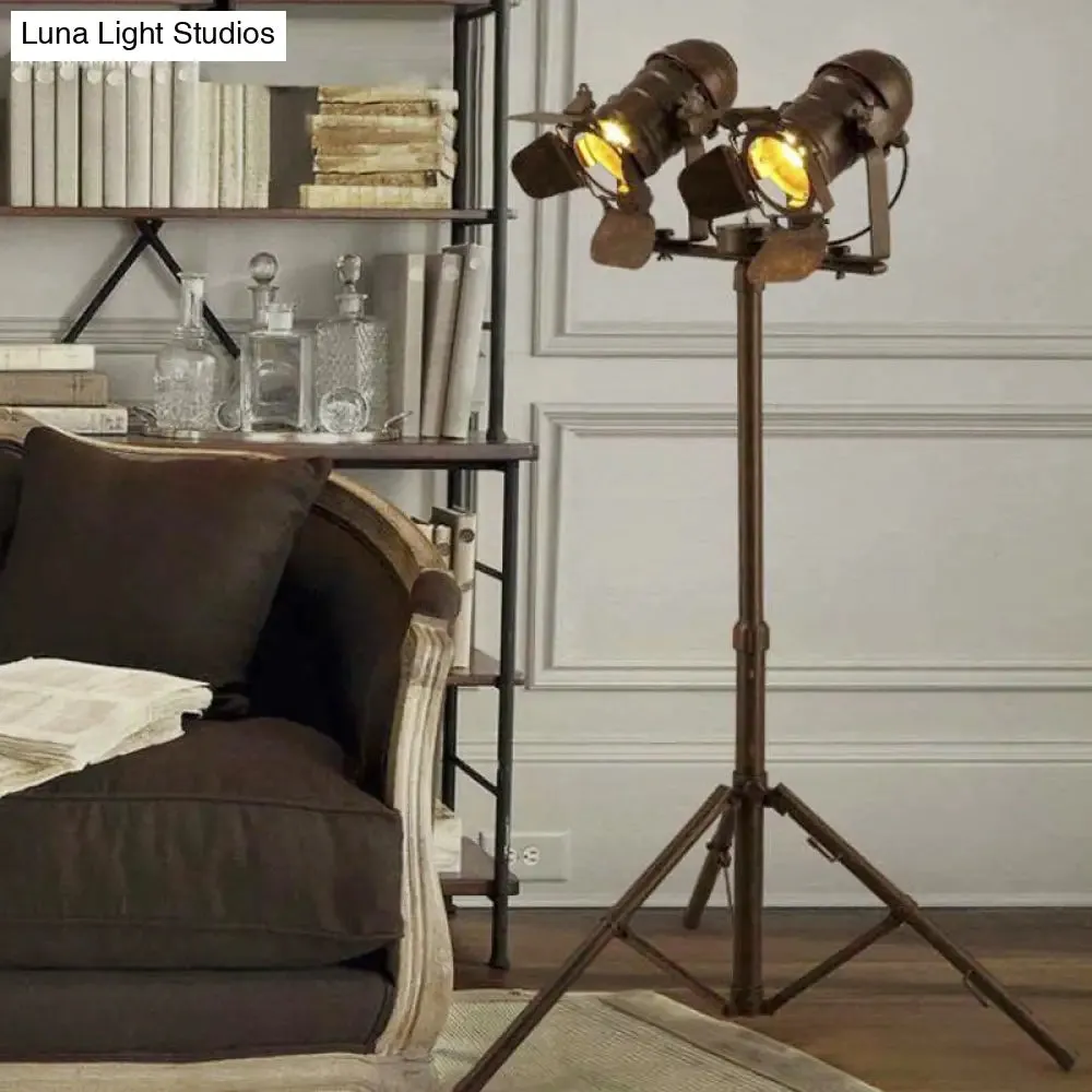 Antique Tripod Floor Lamp - Stylish & Rotatable 1/2-Light Metallic in Dark Rust for Living Room