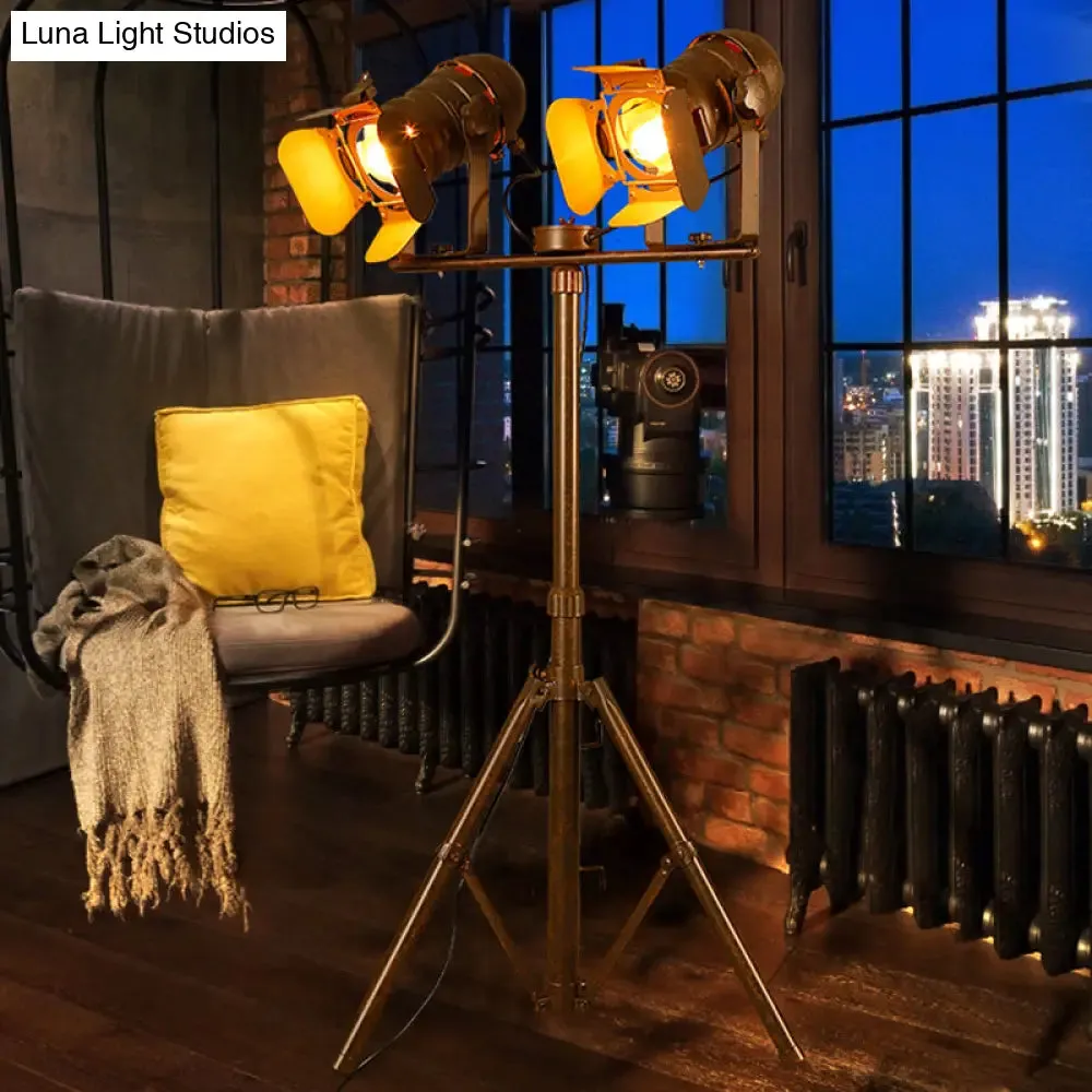 Antique Tripod Floor Lamp - Stylish & Rotatable 1/2-Light Metallic in Dark Rust for Living Room