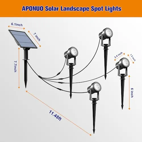 APONUO Solar Spot Lights Outdoor 4-in-1 Solar Landscape Lighting Dusk to Dawn Solar Uplights IP65 Waterproof 9.8ft Cable Outdoor Spot Lights for Yard Pathway Garden Tree Decoration (Warm White)