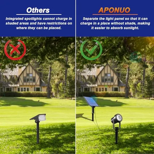 APONUO Solar Spot Lights Outdoor 4-in-1 Solar Landscape Lighting Dusk to Dawn Solar Uplights IP65 Waterproof 9.8ft Cable Outdoor Spot Lights for Yard Pathway Garden Tree Decoration (Warm White)