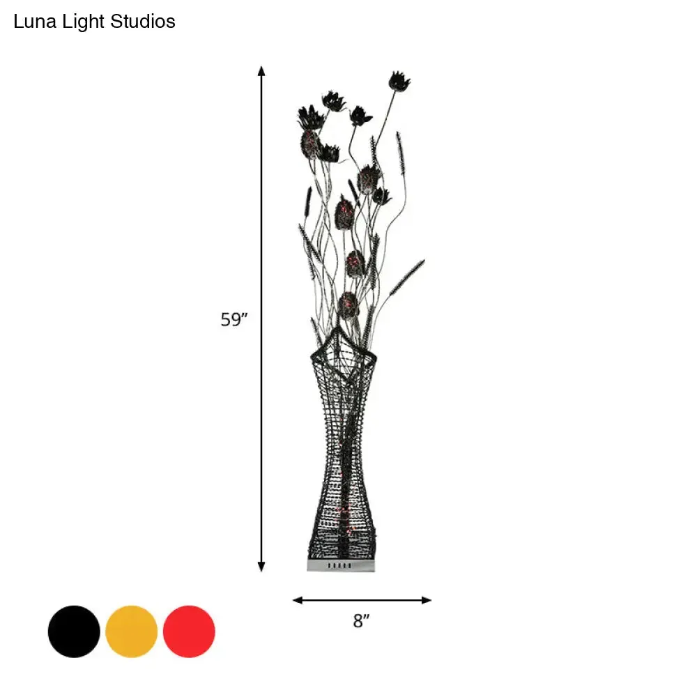 Art Decor Entwing Branch LED Floor Lamp with Geometric Base - Gold/Black/Red