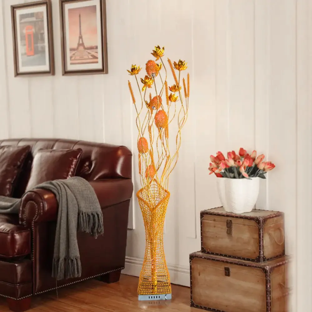 Art Decor Entwing Branch LED Floor Lamp with Geometric Base - Gold/Black/Red