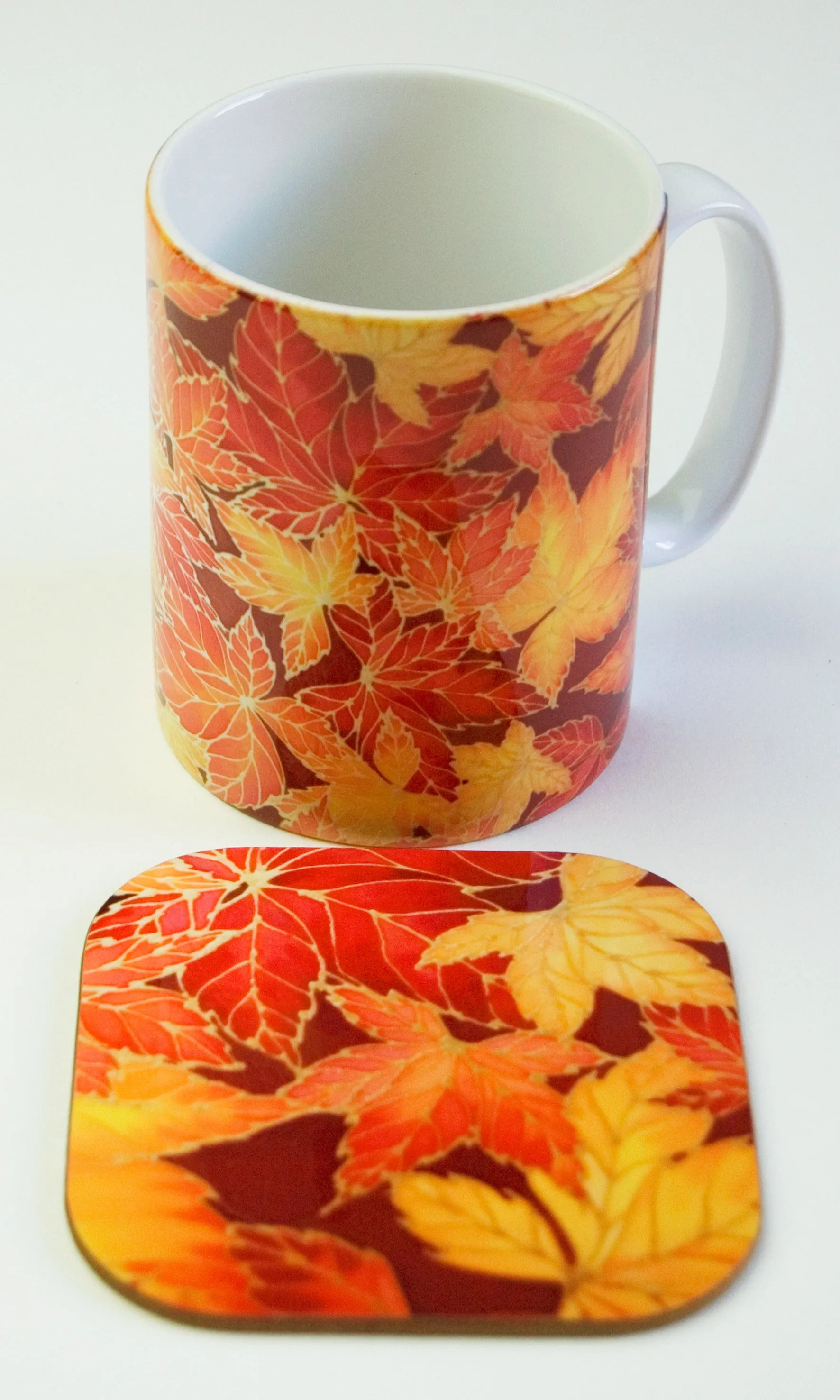 Autumn Leaves Mug - Mug and Coaster Box Set - Red Mug Set - Mug Gift