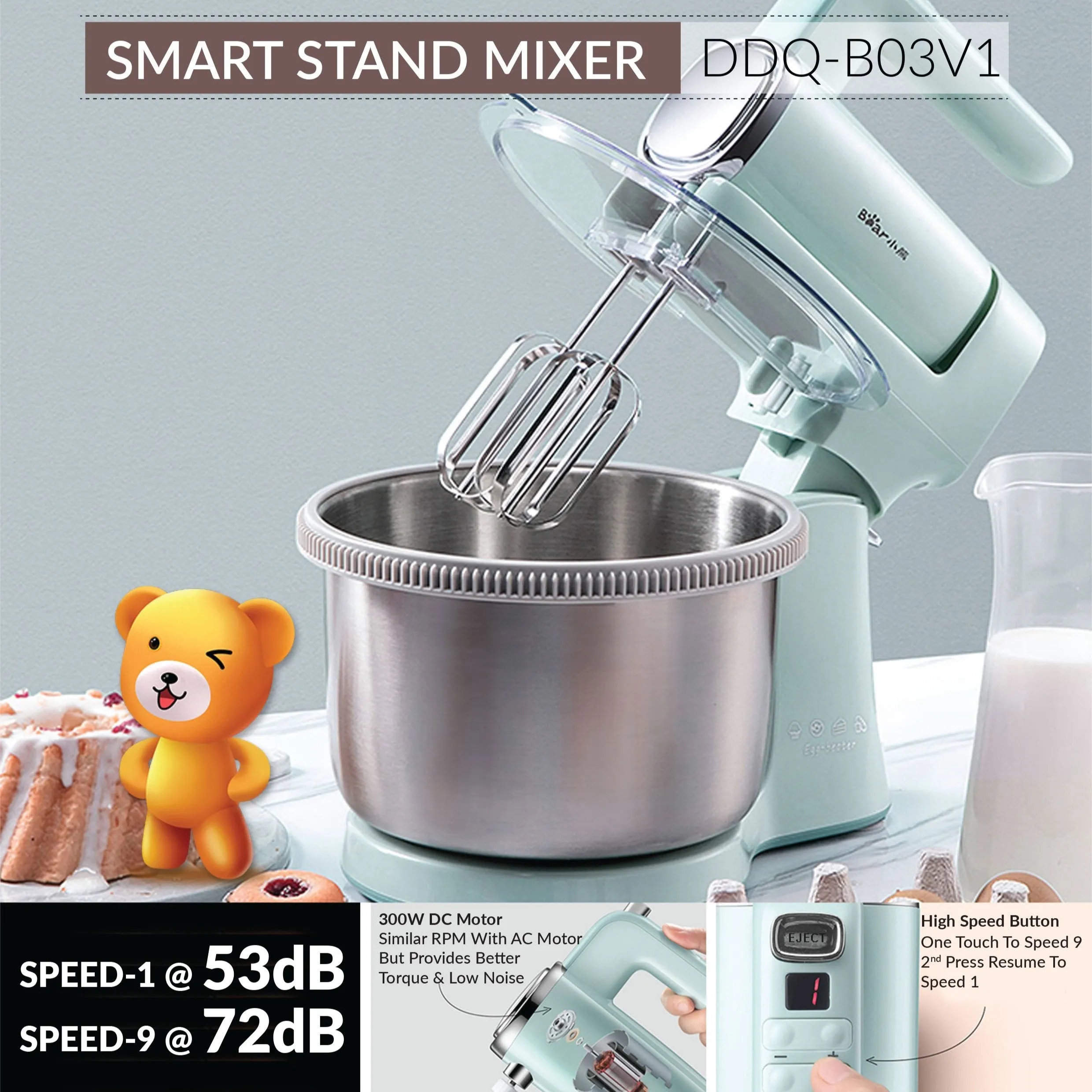 Bear Digital Stand Mixer With Stainless Steel Bowl Hand Mixer (DDQ-B03V1)