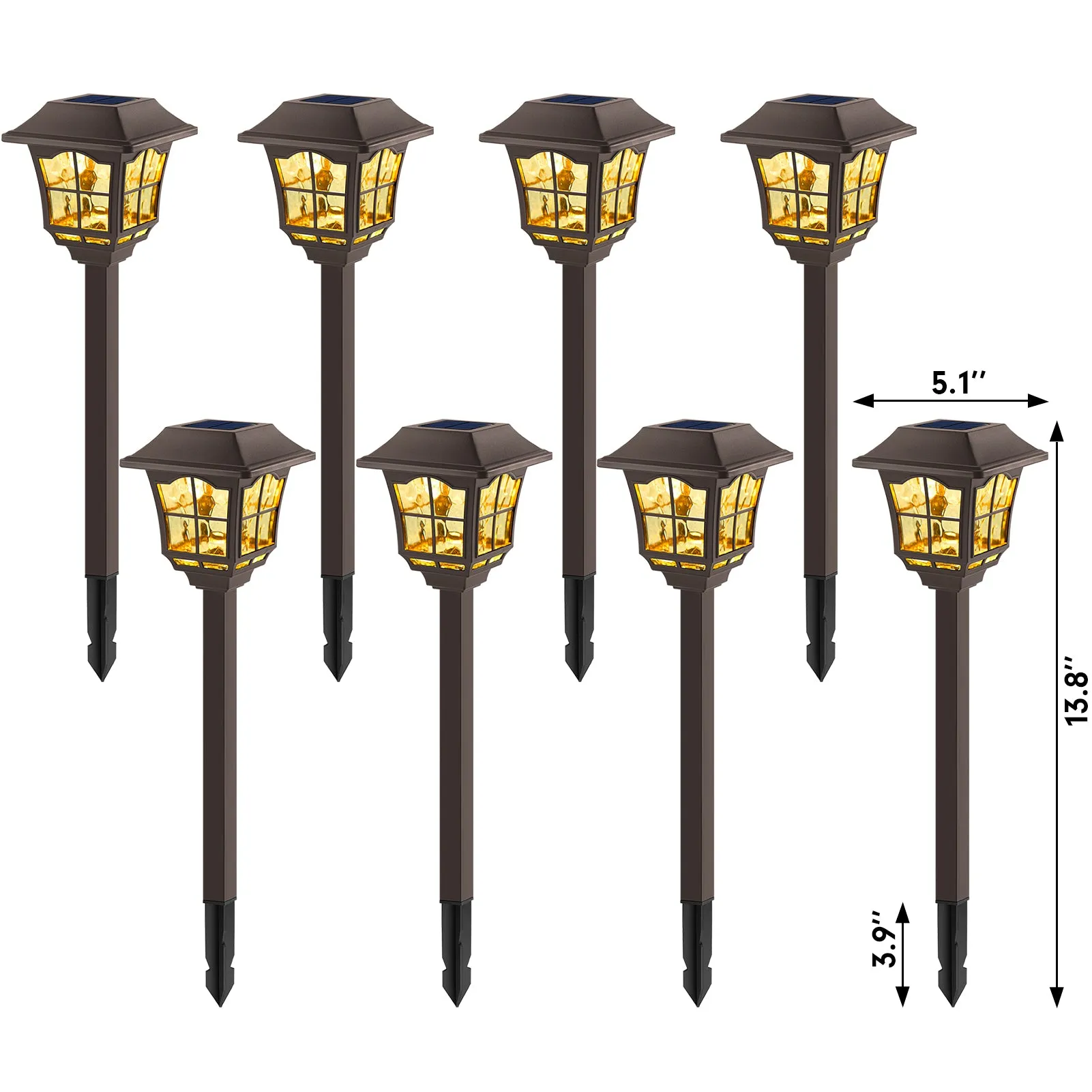 BEAU JARDIN 8 Pack Solar Lights Pathway Outdoor Garden Waterproof Auto On/Off Warm White Landscape Lighting Walkway Black BG404