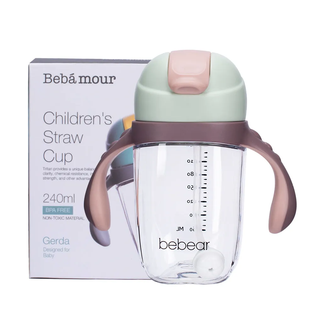 Bebamour Sippy Cup for Baby 6-12 Months Spill-Proof Sippy Cup with Straw for Kids Water Bottle with Soft Silicon Spout Cup for Toddlers, BPA Free, 240ML&300ML