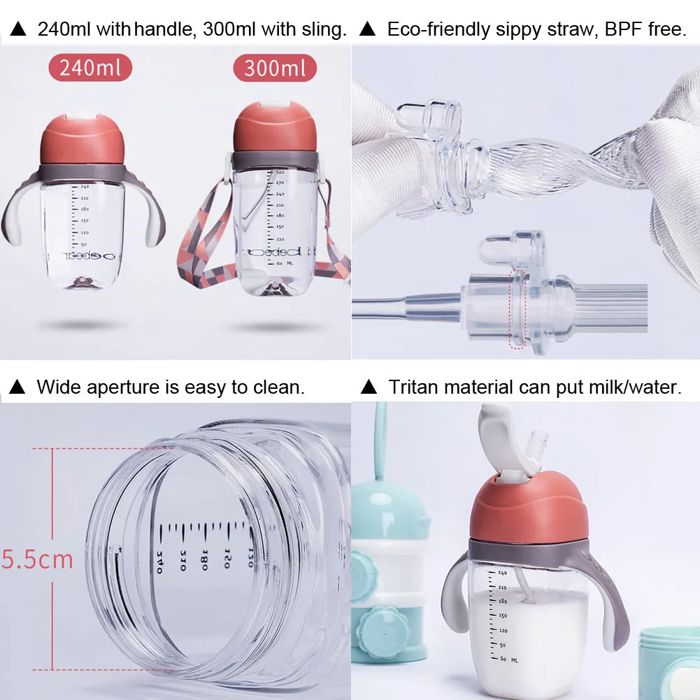 Bebamour Sippy Cup for Baby 6-12 Months Spill-Proof Sippy Cup with Straw for Kids Water Bottle with Soft Silicon Spout Cup for Toddlers, BPA Free, 240ML&300ML