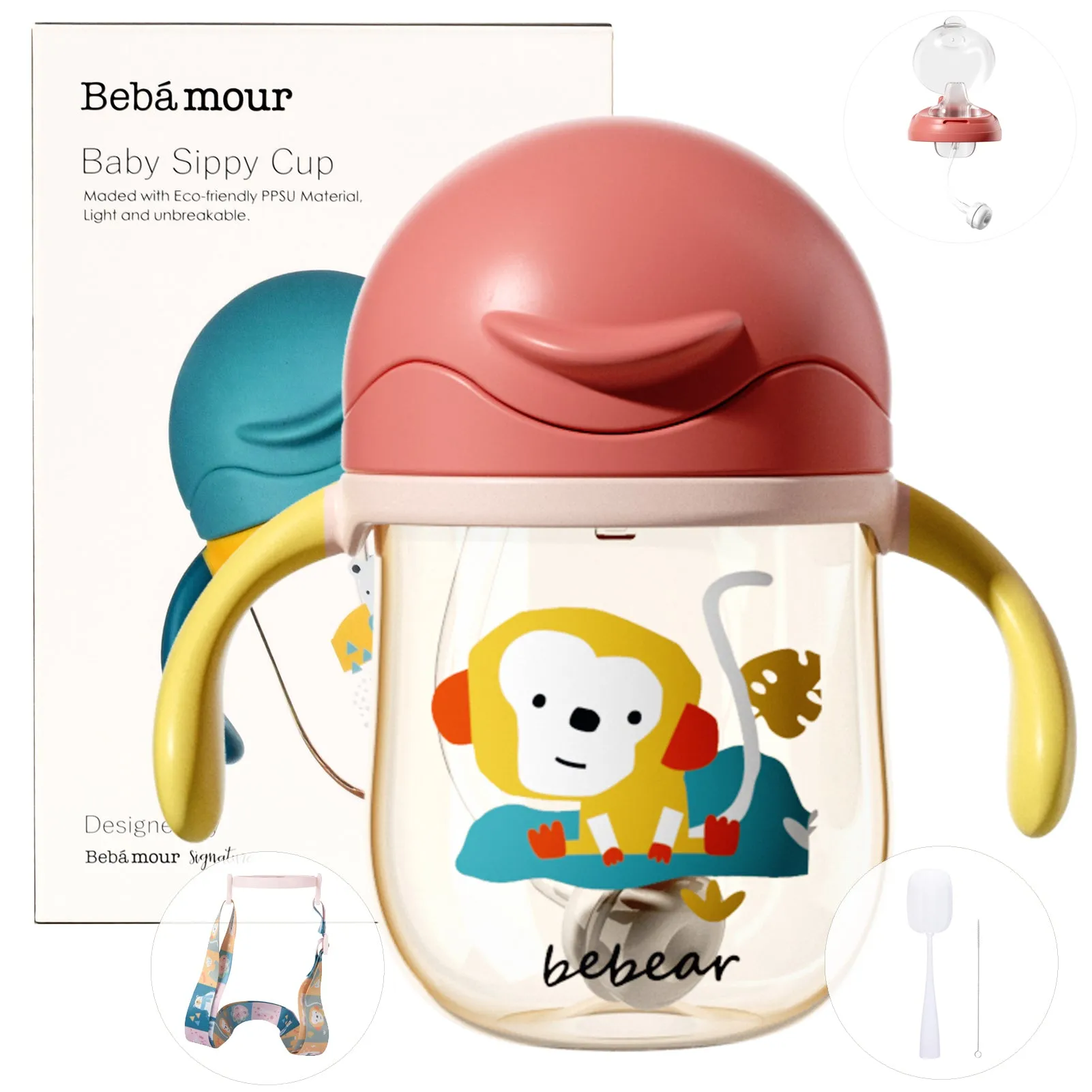 Bebamour Sippy Cup for Baby 6-12 Months Spill-Proof Sippy Cup with Straw for Kids Water Bottle with Soft Silicon Spout Cup for Toddlers, BPA Free, 240ML&300ML