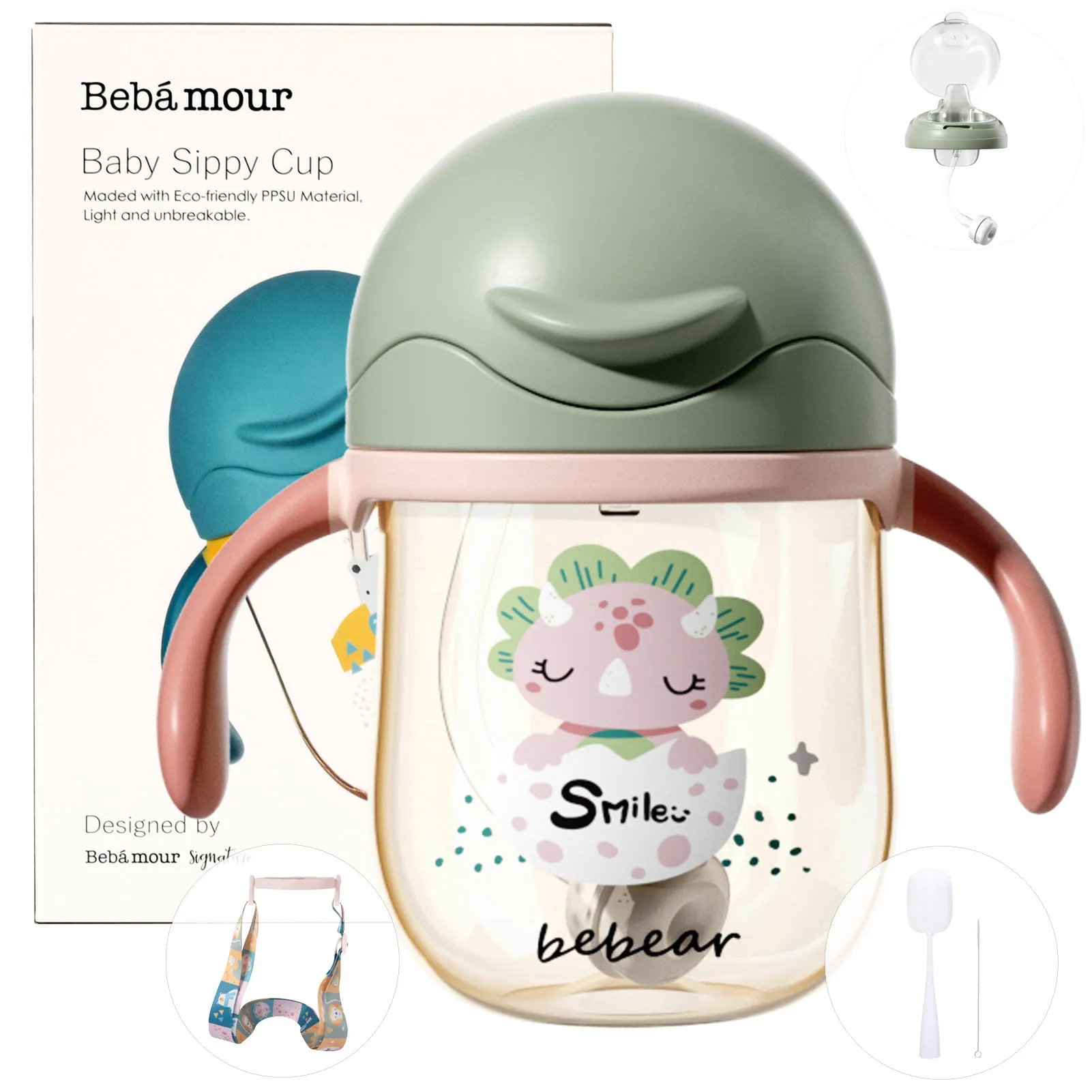 Bebamour Sippy Cup for Baby 6-12 Months Spill-Proof Sippy Cup with Straw for Kids Water Bottle with Soft Silicon Spout Cup for Toddlers, BPA Free, 240ML&300ML