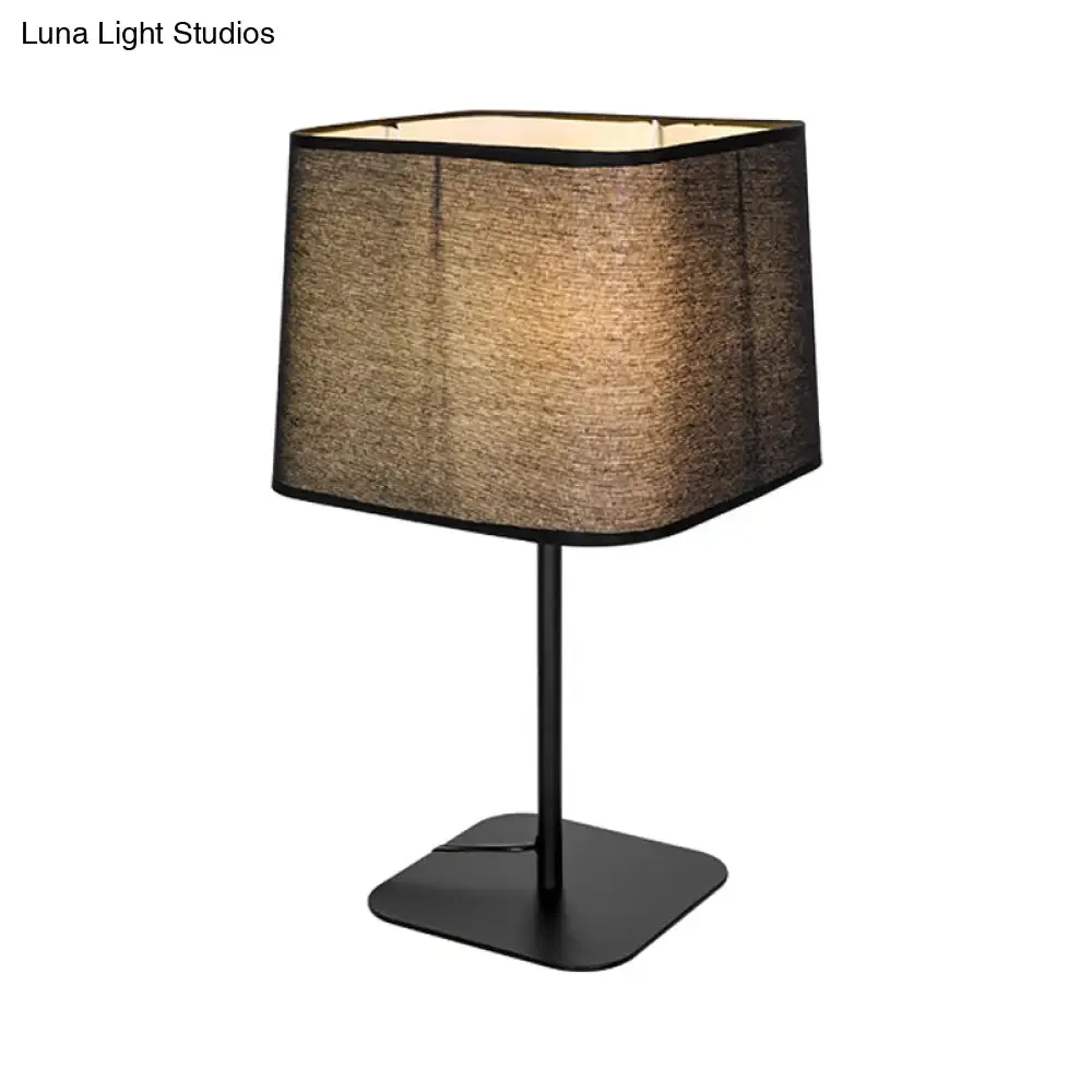 Black Cuboid Plug-In Night Table Lamp with Fabric Shade - Simplistic Design, Ideal for Bedside Use