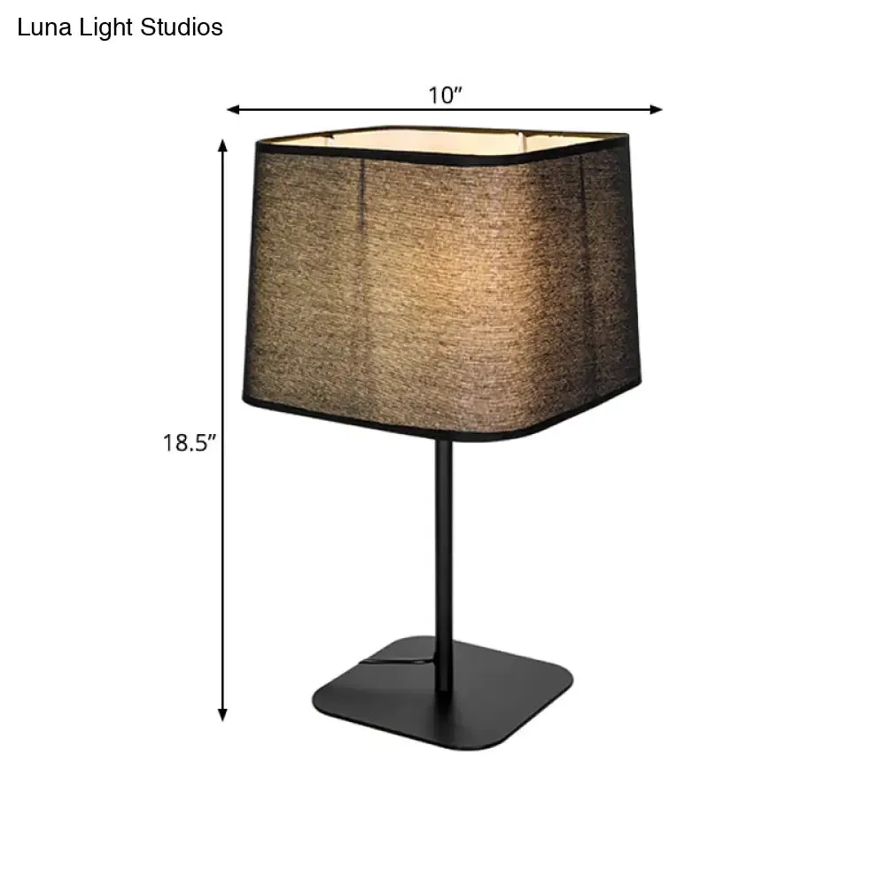 Black Cuboid Plug-In Night Table Lamp with Fabric Shade - Simplistic Design, Ideal for Bedside Use