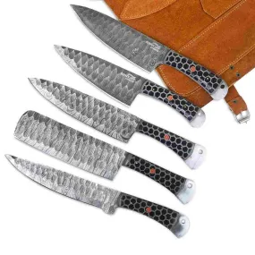 Black Handles Handmade Damascus Kitchen Chef Knives Set of 5 Pieces